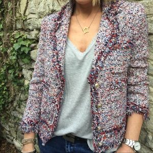Zara Woman multi color tweed blazer